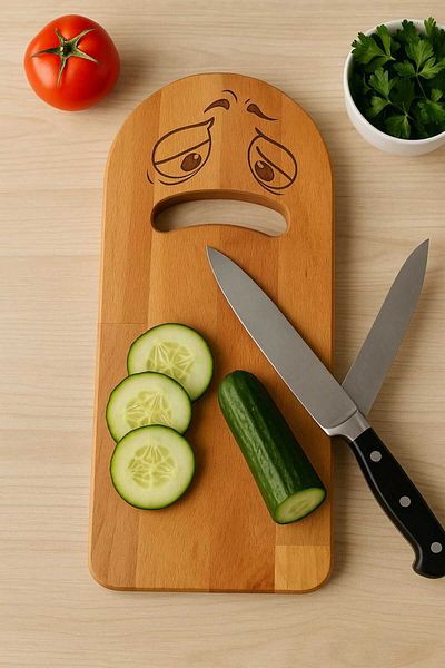 AR&MA WOOD Natural Wooden Smiling Face Cutting Board with Fun Design – Cheerful Touch in the Kitchen
