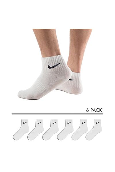 Nike DRI-FIT Mid-Calf Socks, Size 36-41EU, White, Set of 6 Pairs