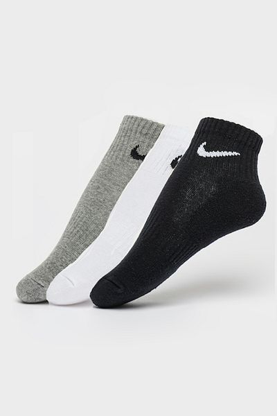 Nike , Dri-FIT Ankle Socks - 3 Pairs, White, Black, Grey, L
