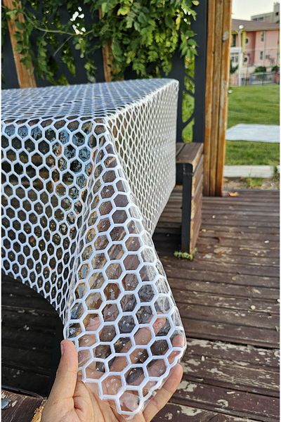 Rona Home White Straw Luxury Pvc Coated Erasable Honeycomb Pattern Tablecloth Waterproof Gift Dowry Tableware