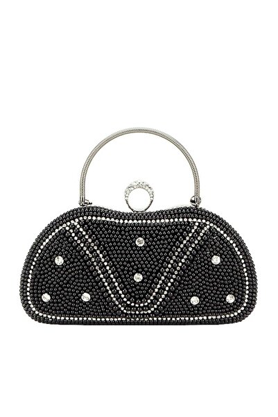 SOFILINE Black clutch bag with pearls and pebbles BME-22732 05