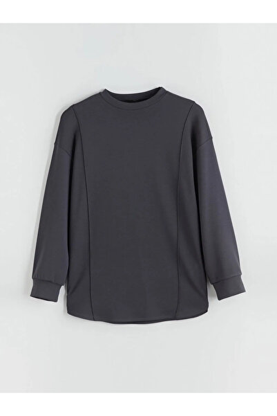 LC Waikiki سترة نسائية ذات رقبة دائرية من LCW Modest Anthracite