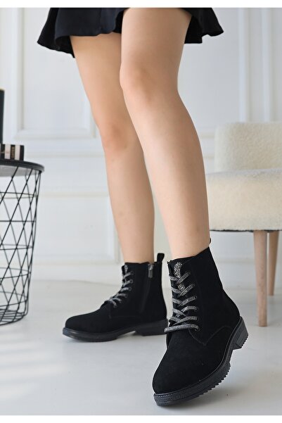 Zerenyus Kolly Black Suede Lace up Boots
