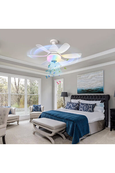 Goes Bluetooth Müzikli Akıllı RGB Renkli LED Işık Sessiz Motor Gece Modlu 6 Kanat Tavan Vantilatörü