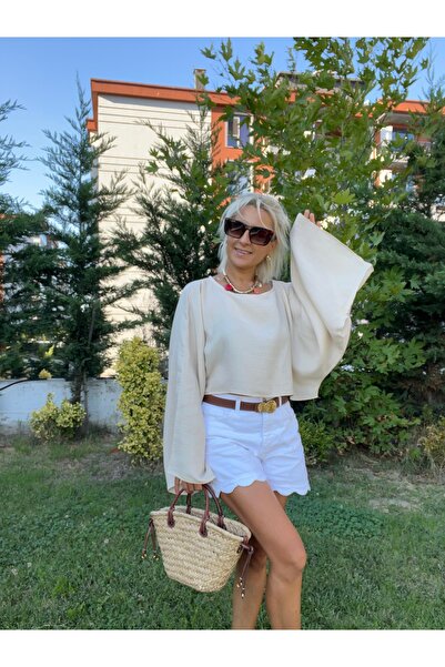 DERYA ŞENER BUTİK Yarasa Kol Müslin Kumaş Bluz