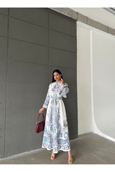 MSN Atlas Fabric Dress (Belt Included) -White/Blue- 4235