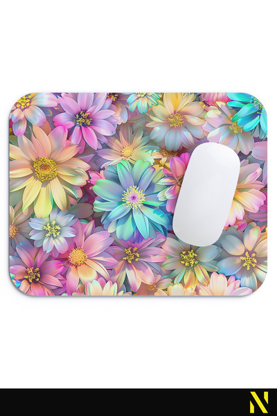 nilizma Πολύχρωμο εργονομικό ποντίκι με μοτίβο λουλουδιών - 23 cm x 19 cm - Αντιολισθητική βάση για χρήση στο σπίτι και στο γραφείο
