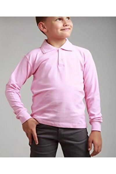 Zeta Group Long Sleeve Polo Neck School and Casual 2 Button Pink Kids T-Shirt - Pink - Ilc2.Umx-Uhz-Rpem-Coc