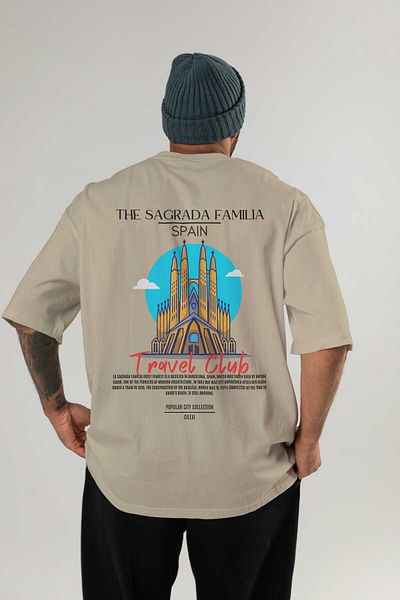 Ankhises The Sagrada Familia Spain Back Printed Oversize T-Shirt Men Women Cotton Crewneck Tshirt