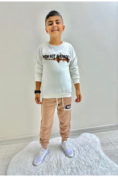 herkesemoda I'Am Not Average Text Detail Printed Unsharded 3 Thread Boy's Suit