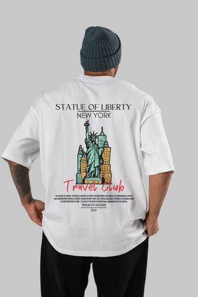 Ankhises Statue Of Liberty New York Tricou oversize imprimat pe spate Bărbați...