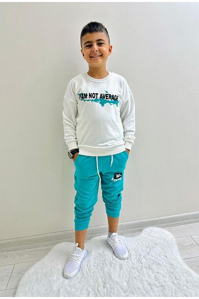 herkesemoda I'Am Not Average Text Detail Printed Unsharded 3 Thread Boy's Suit