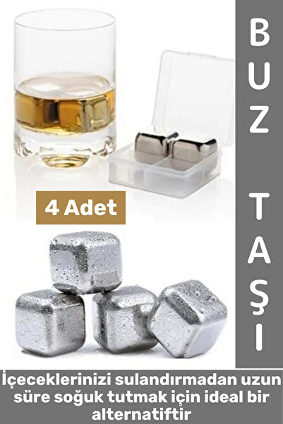 Wintoup Yıkanabilir Kokteyl İçki Alkol Viski Sulandırmayan Saklama Kutulu Metal Kaplama Buz Taşı 4 Adet