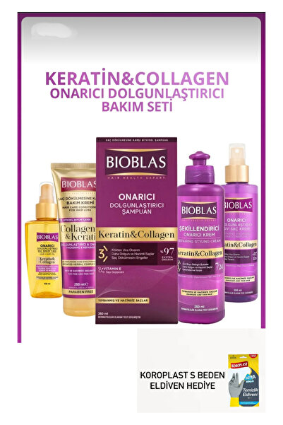 Bioblas Keratin & collagen onarıcı dolgunlaştırıcı komple bakım seti eldiven hediyeli