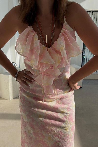 ELVAN TOLON Rochie cu model roz moale