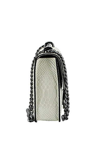 MADE İN ITALY Women's genuine leather bag with reptile print B-1524 123 Cream Cream