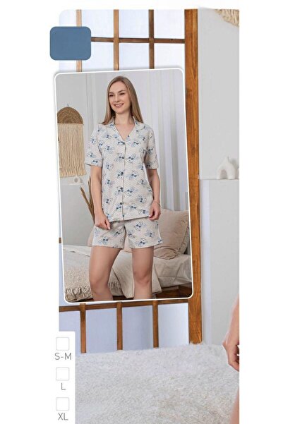 İpek Women's Short Sleeve Front Button 100% Cotton Shorts Pajamas Set