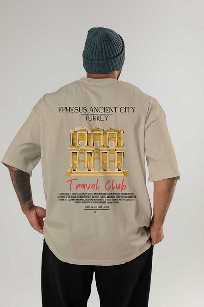 Ankhises Ephesus Ancient City Turkey Back Printed Oversize T-Shirt Men Women Cotton Crewneck Tshirt