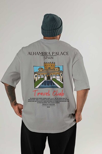 Ankhises Alhambra Palace Spania Tricou oversize imprimat pe spate Bărbați Femei Tricou din bumbac cu decolteu