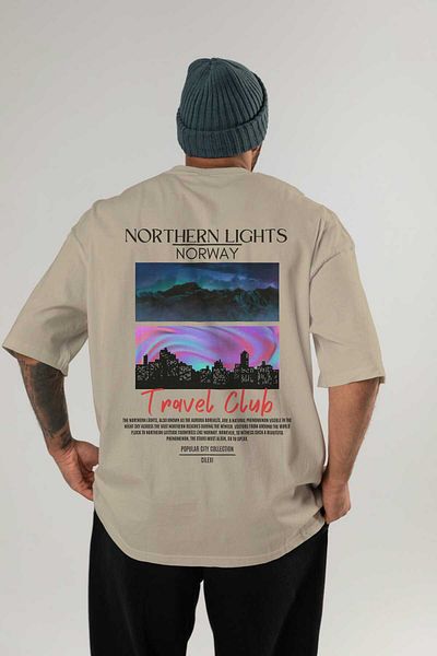 Ankhises Northern Lights Norway Back Printed Oversize T-Shirt Men Women Cotton Crewneck Tshirt