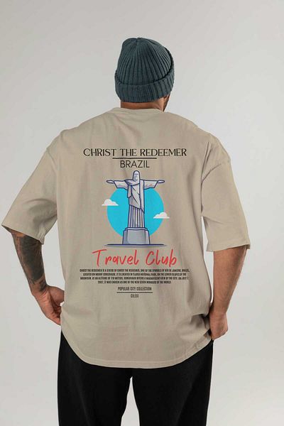 Ankhises Christ The Redeemer Brazil Back Printed Oversize T-shirt Ανδρικό Γυναικείο Βαμβακερό μπλουζάκι με λαιμόκοψη