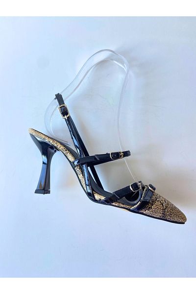 Odie Collection Women's Snake Patterned Stylish Patent Leather Helmet Low-Cut Stiletto