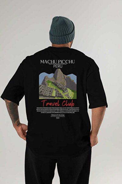 Ankhises تي شيرت ماكوتشي بيتشو بيرو مطبوع من الخلف كبير الحجم للرجال والنساء من القطن برقبة دائرية