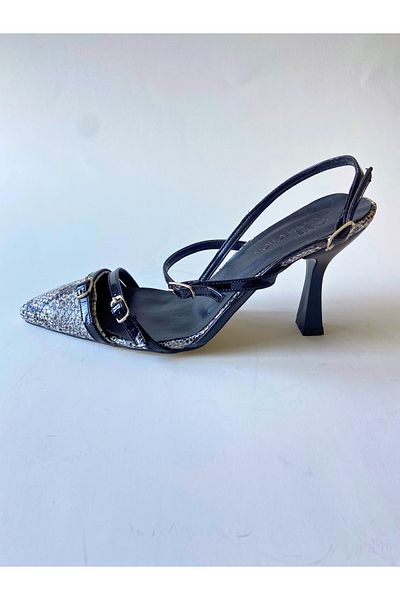 Odie Collection Women's Snake Patterned Stylish Patent Leather Helmet Low-Cut Stiletto