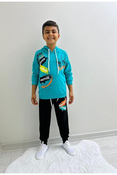 herkesemoda Whatever Strong Text Detail Printed Unsharded Hooded 3 Thread Boy's Suit