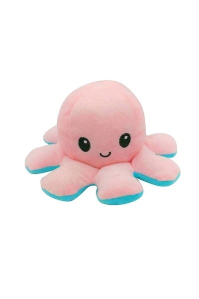 Toy Reversible Plush Octopus with Happy and Sad Face, Pink