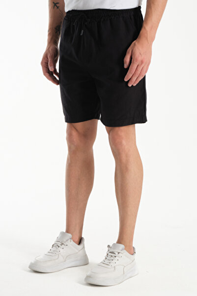 VIKUNYA Erkek Siyah Yazlık Keten Şort
