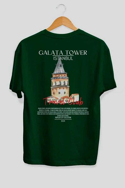 Ankhises Galata Tower Istanbul Back Printed Oversize T-Shirt Men Women Cotton Crew Neck Tshirt