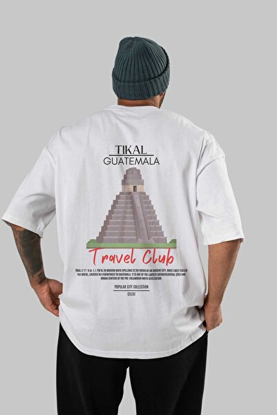 Ankhises Tikal Guatemala μπλουζάκι με στάμπα πίσω μεγάλου μεγέθους Ανδρικό γυναικείο βαμβακερό μπλουζάκι με λαιμόκοψη