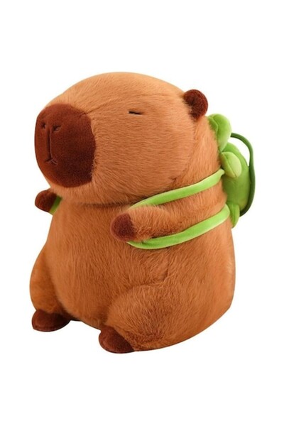 OEM Capibara cu rucsac, pluș, 40 cm, verde + Minge antistres Slime, 5 cm, albastră