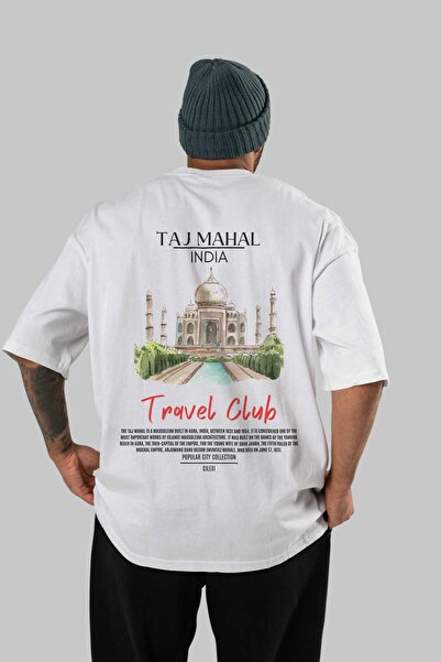 Ankhises Tricou supradimensionat cu imprimeu pe spate Taj Mahal India Bărbați Femei Tricou din bumbac cu decolteu