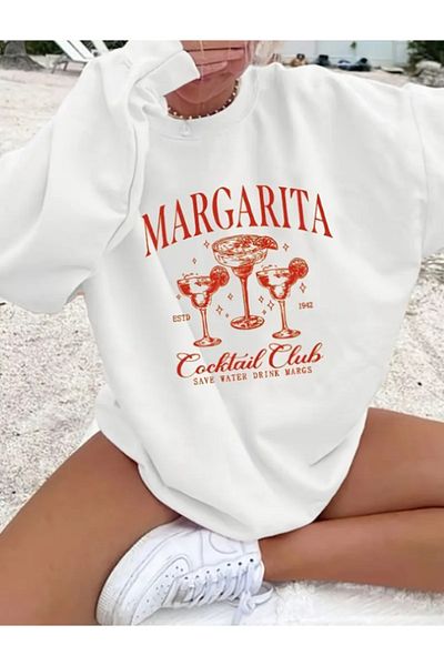 Hunors Sportswear & Company Trend Cocktail Printed Comfortable Fit Crew Neck Oversize Hooded Winter Women's Sweatshirt