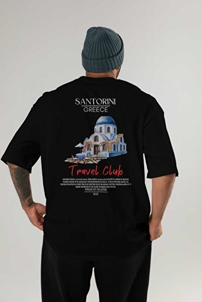 Ankhises Santorini Grčka Natrag Štampano Crna Oversize kroj T-shirt Muškarci ...