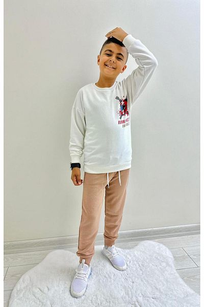 herkesemoda Runni̇G Faster Text Detail Printed Unsharded 3 Thread Boy's Suit