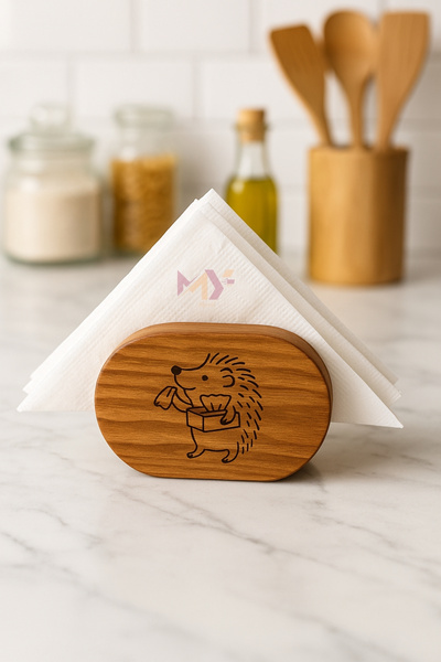 Myend Dekoratif Ahşap Peçetelik, Kirpi Figürlü Peçete Standı Filtre Kahve Süzgeç Standı