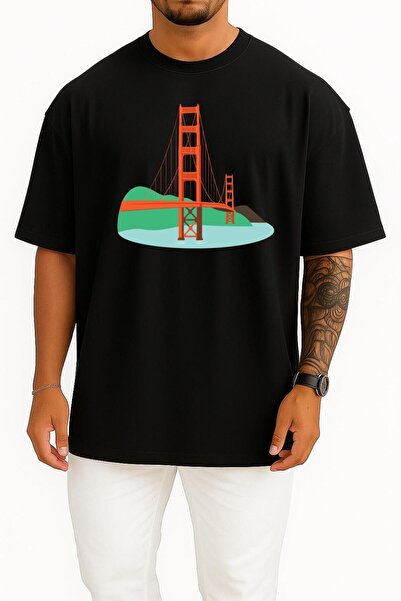 Bahriyeli Collection تي شيرت للجنسين بتصميم جسر البوابة الذهبية كبير الحجم، سان فرانسيسكو