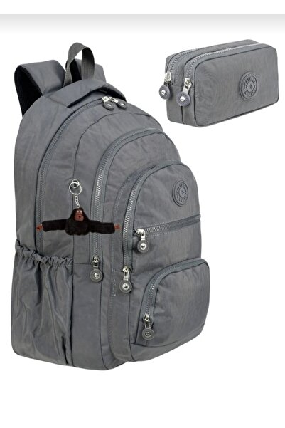 çantamgelsin Lüx Krinkıl Kumaş Lise Ve Ortaokul Sırt Çantası + Maymun Anahtarlık Hediyeli