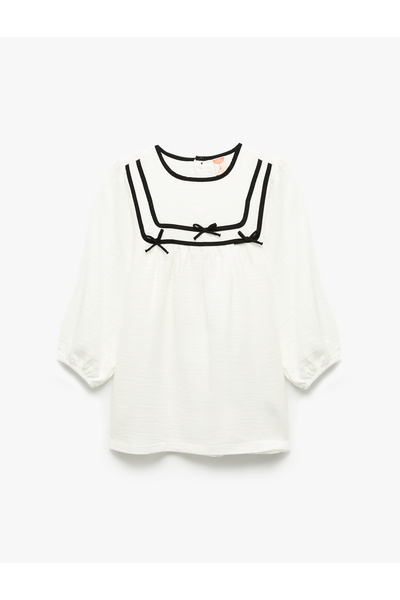 Koton Cotton Bow Detail Crew Neck Long Sleeve Dress