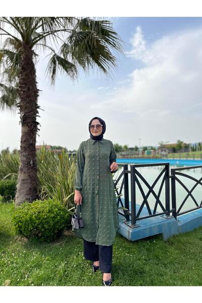 MODA AYROBİN KUMAŞ BOYDAN DÜĞMELİ GÖMLEK TUNİK YEŞİL