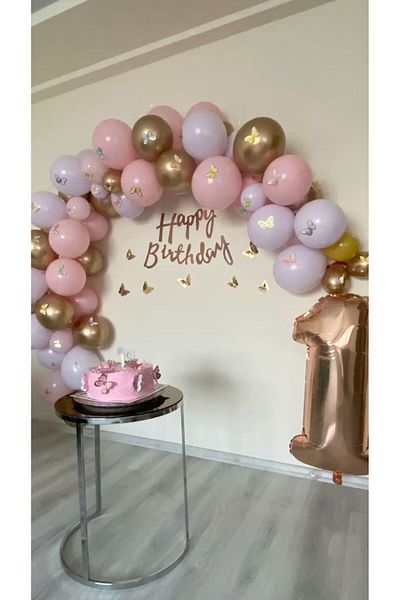 Ezgi Party Store 1 Year Birthday Concept Chrome Balloon Party Set