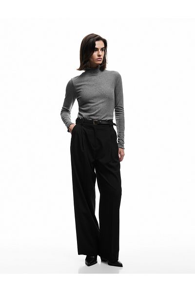 Koton Slim Fit Ruffle Detailed Stand Collar Long Sleeve T-Shirt