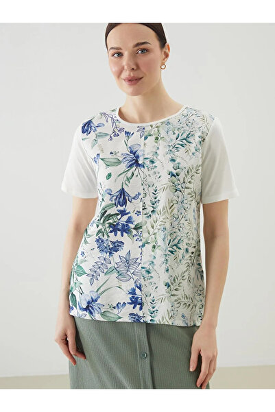LC Waikiki Lcw Grace Blue Crew Neck Floral Women's T-Shirt
