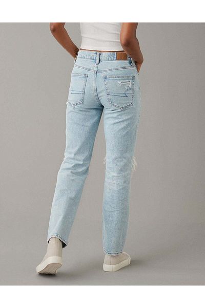 AMERICAN EAGLE AE Stretch Super High-Waisted Ripped Ankle Straight Jean