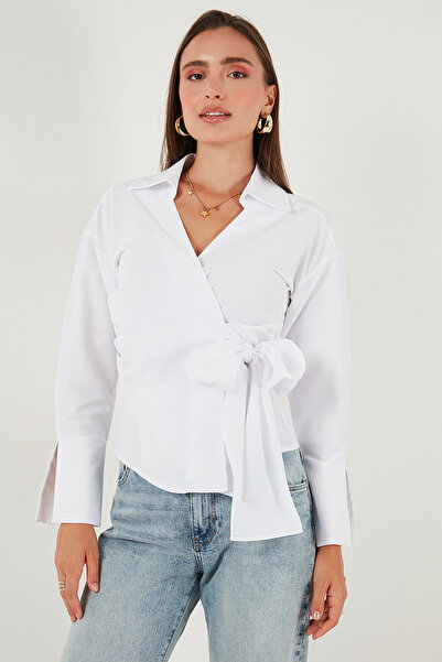 Lela Cămașă din bumbac cu mânecă lungă, cu detaliu de șireturi, model 65200538