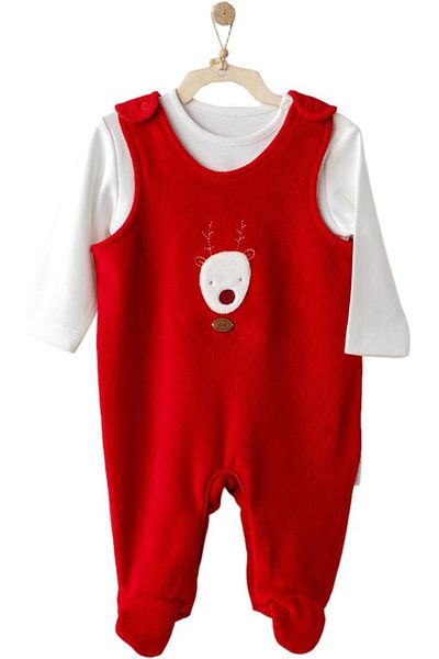 NW NessiWorld Nessiworld Andywawa Ac25339 Happy Newyear Velvet Baby Rompers Suit Red