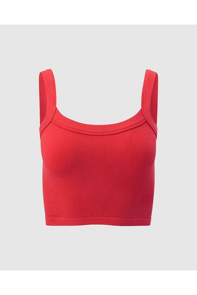 HEREN BUTİK Red Ribbed Look Strap Basic Tank Top